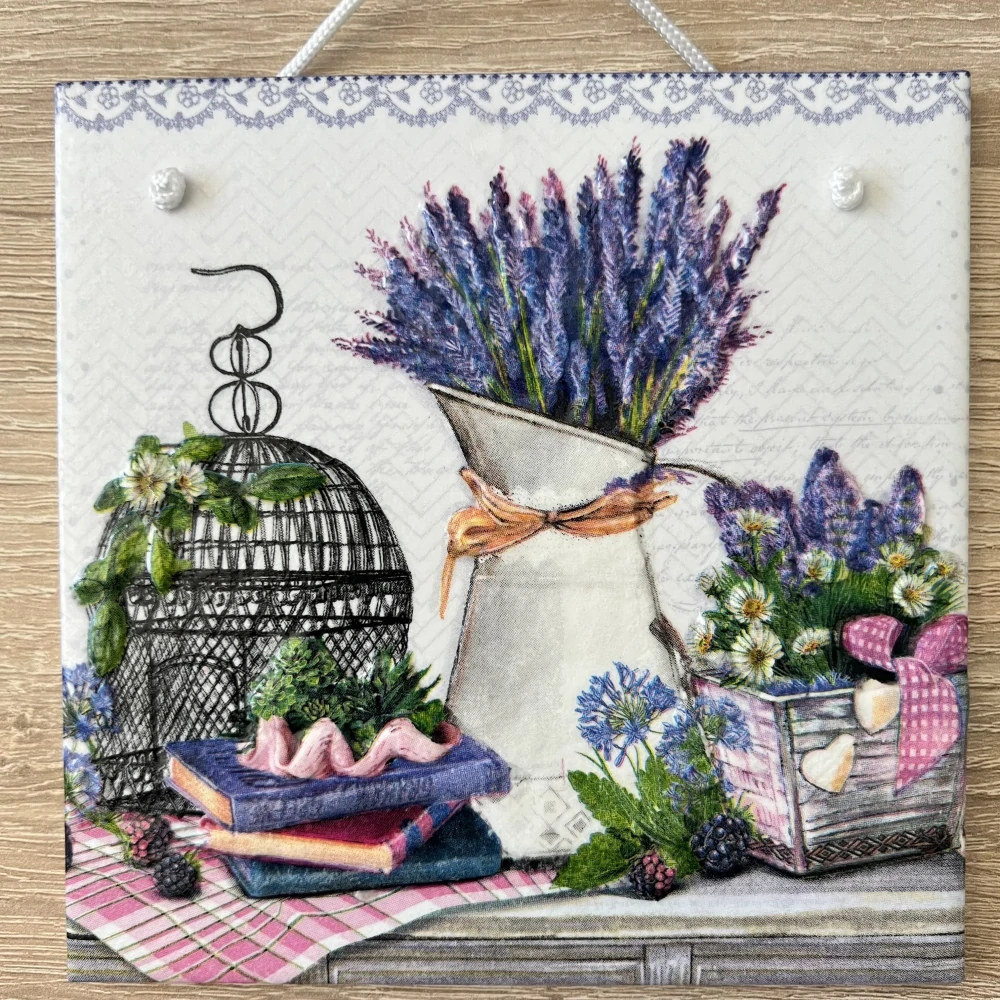 💜✨ Dlaždice zdobená technikou Decoupage 3D ✨💜