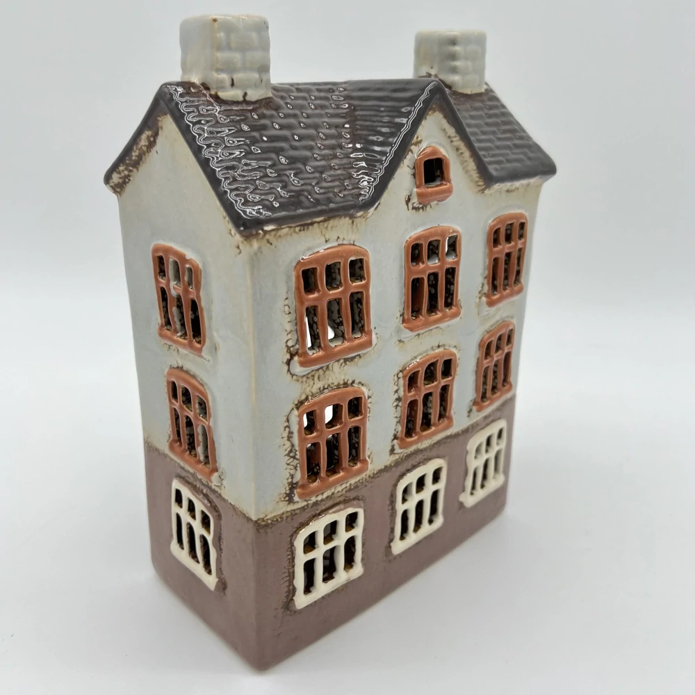 🏡 Keramický domeček na svíčku – krémový s terakotovými okny 🏡