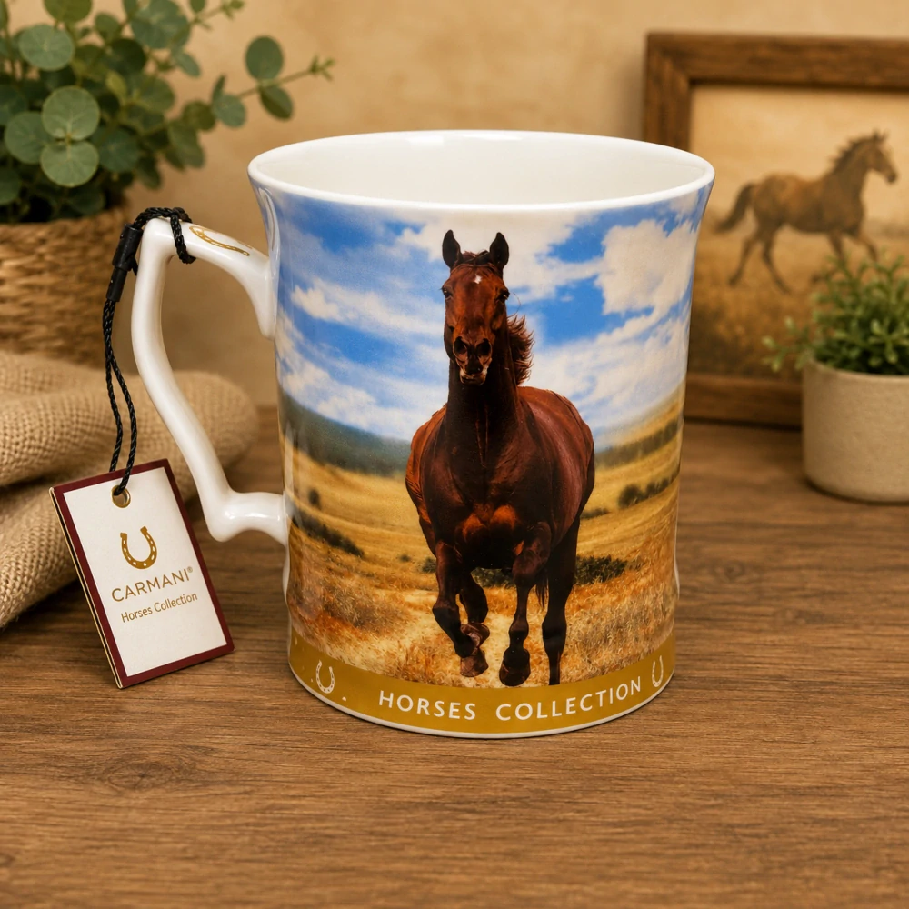 ☕🐎 Carmani – Porcelánový hrnek Bílé koně v dárkové krabičce, 480 ml 🐎☕