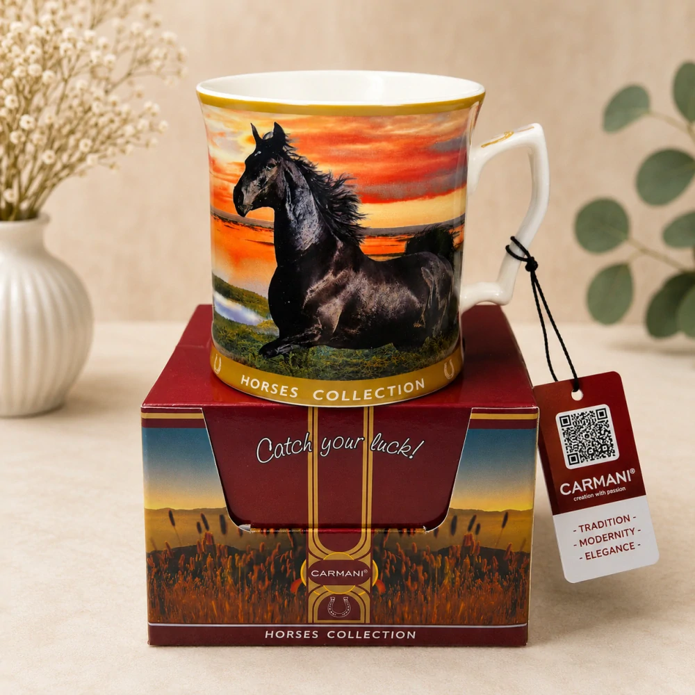 🐎☕ Carmani – Porcelánový hrnek Horses Collection v dárkové krabičce, 480 ml 🌅🎁