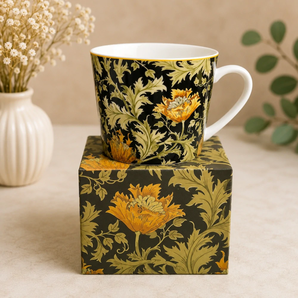 🌼☕ Carmani® – Velký porcelánový hrnek William Morris „Chrysanthemum“ v dárkové krabičce, 610 ml 🎁✨