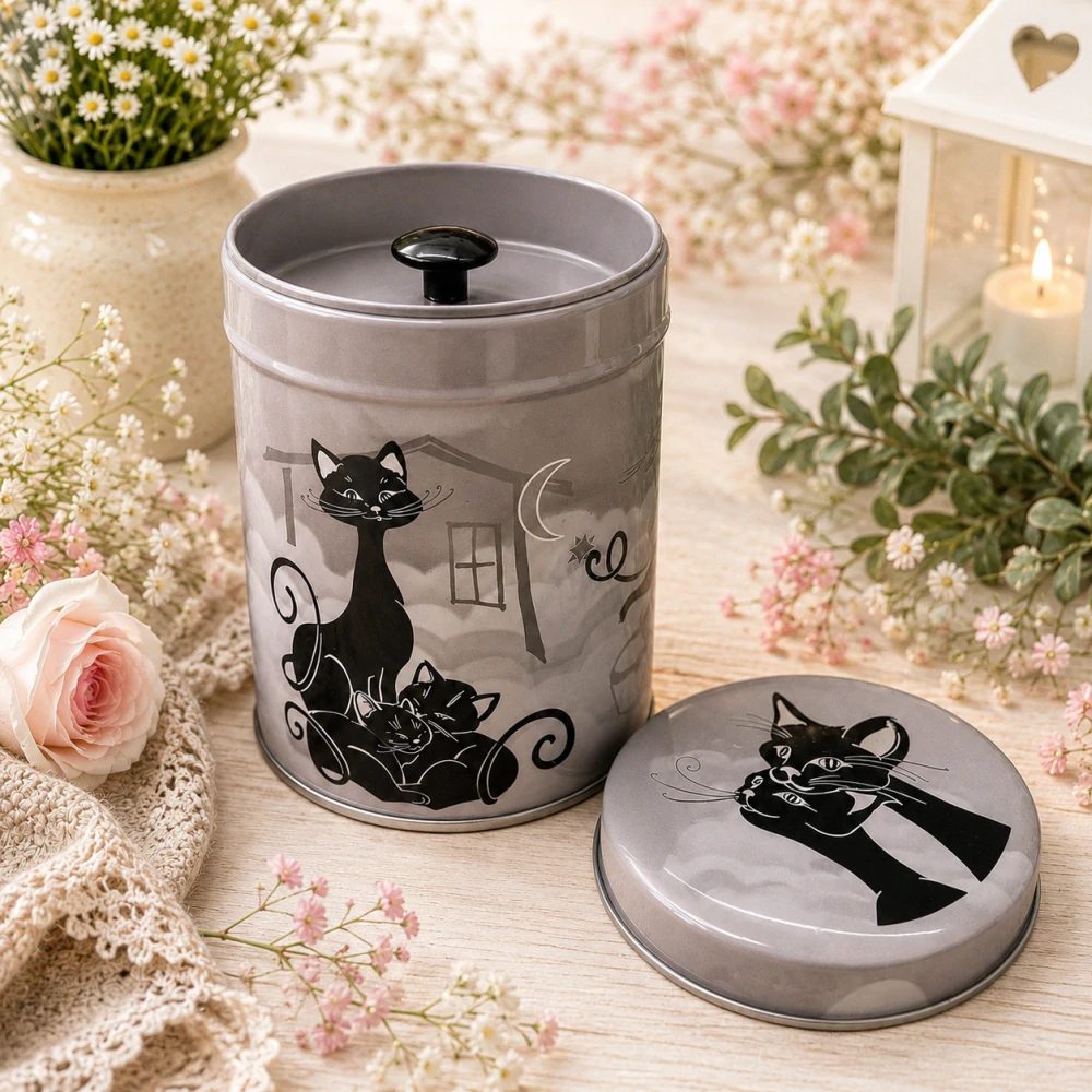🐱☕ Plechová dóza na kávu, čaj nebo cukr – Crazy Cats 🖤