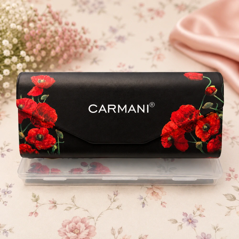 🌺🕶️ Skládací pouzdro na brýle Carmani® – Motiv vlčích máků 🕶️🌺