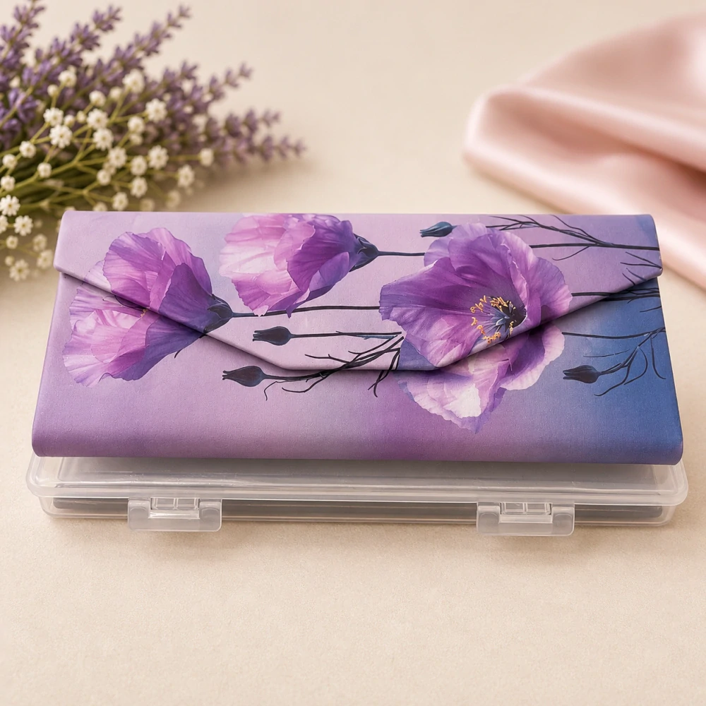 🌸🕶️ Skládací pouzdro na brýle Carmani® – Motiv fialových květů 🕶️🌸