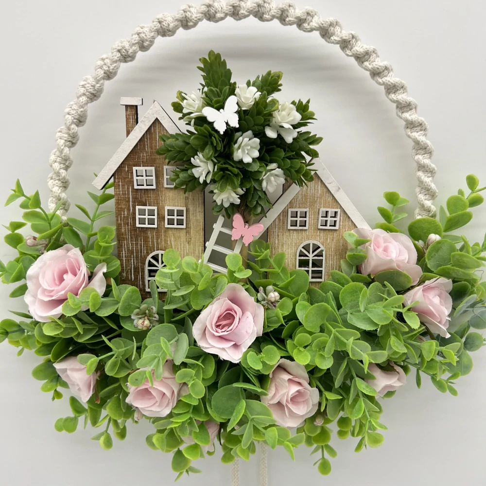 🏡🌸 Jemná závěsná dekorace s domečky a růžemi 🌸🏡
