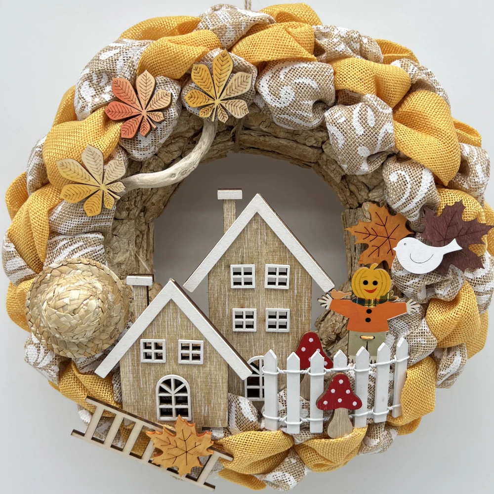 🍂🏡 Rustikální podzimní věnec s domečky 🏡🍂