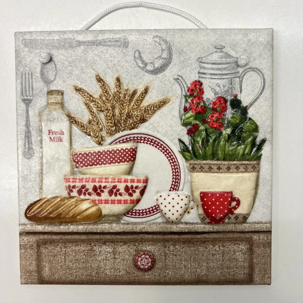 🍞🌾 Keramická dlaždice zdobená technikou Decoupage 3D 🌾🍞