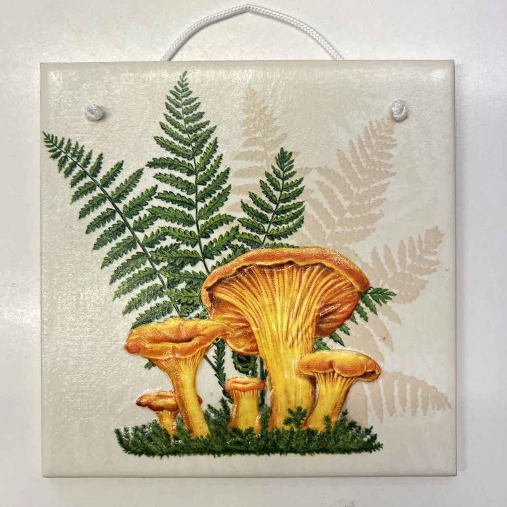 🍄🌿 Keramická dlaždice zdobená technikou Decoupage 3D 🌿🍄