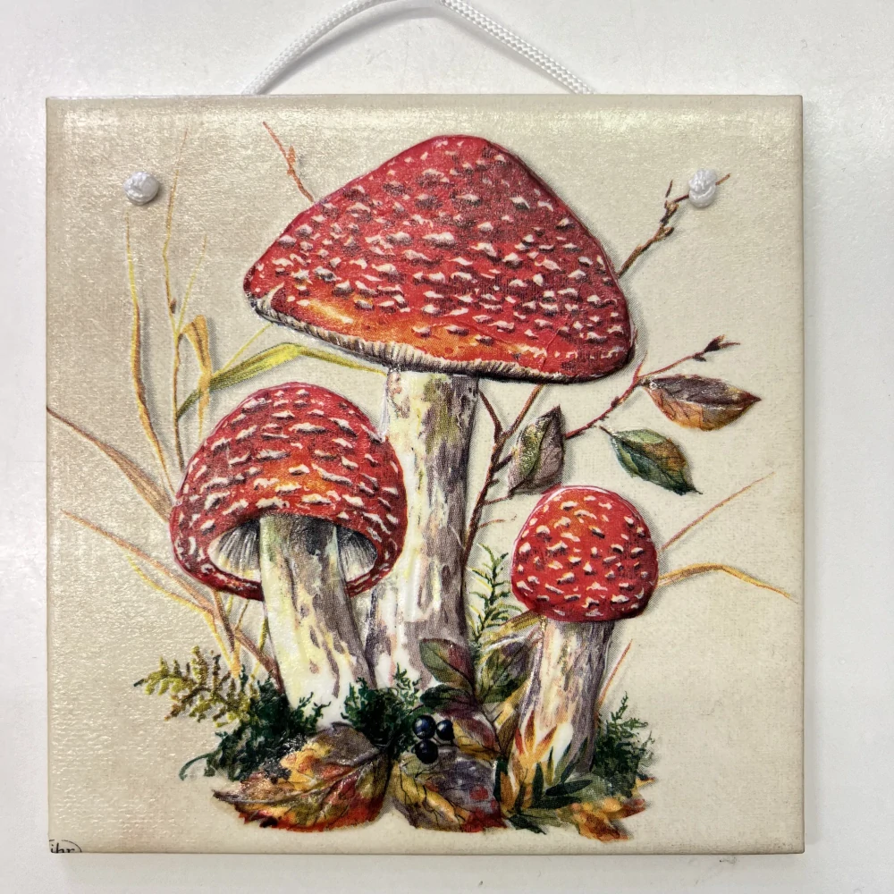 🍄🍂 Keramická dlaždice zdobená technikou Decoupage 3D 🍂🍄