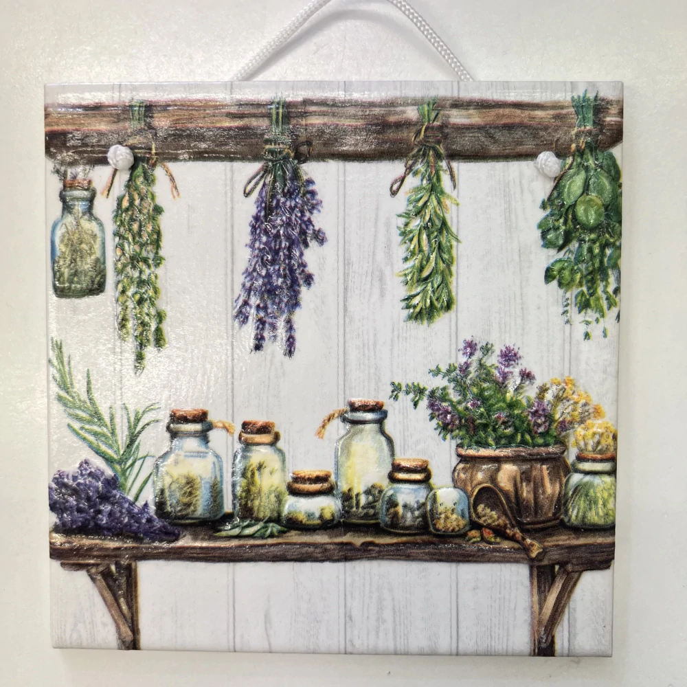 🌿💜 Dekorativní keramická dlaždice – bylinky 💜🌿
