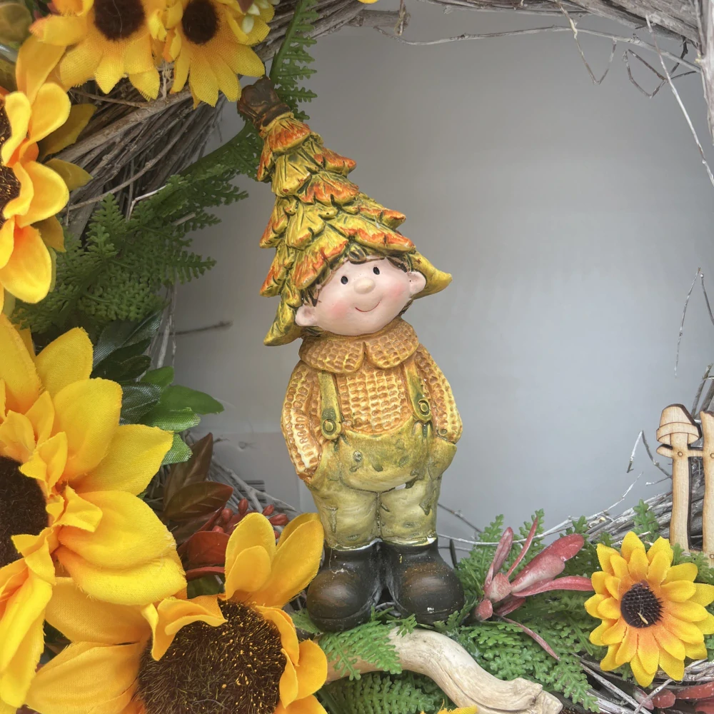 🌻 Podzimní věnec se slunečnicemi a figurkou 🍂