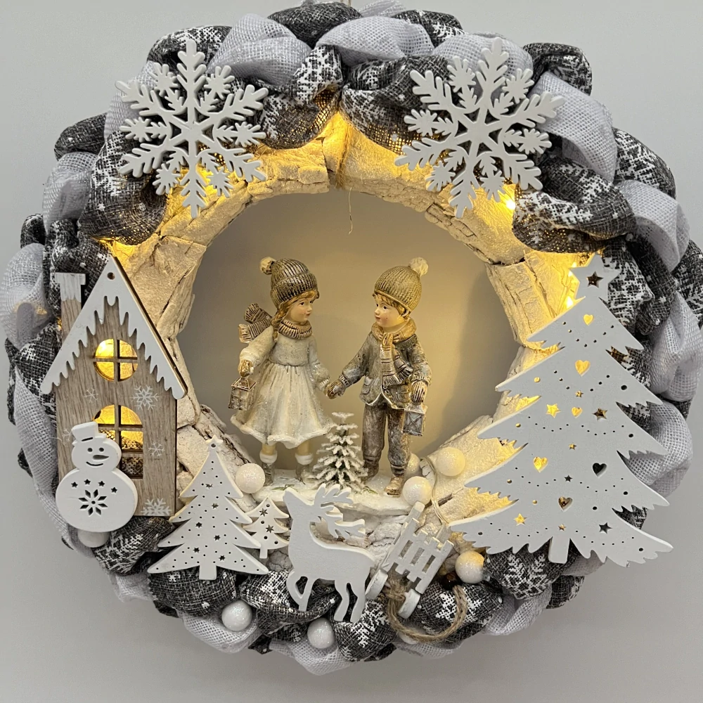🎄 Vánoční svítící věnec – zimní městečko
