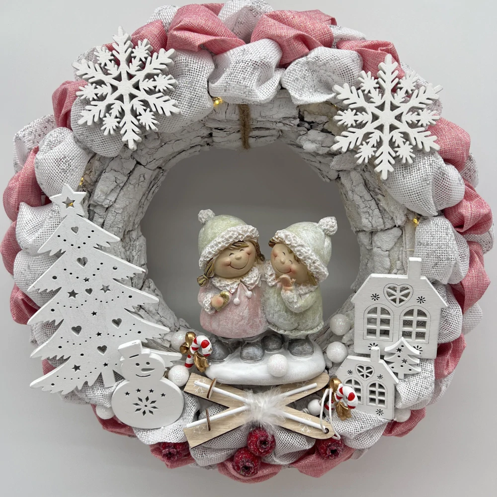 🎄 Vánoční svítící věnec – zimní děti ✨