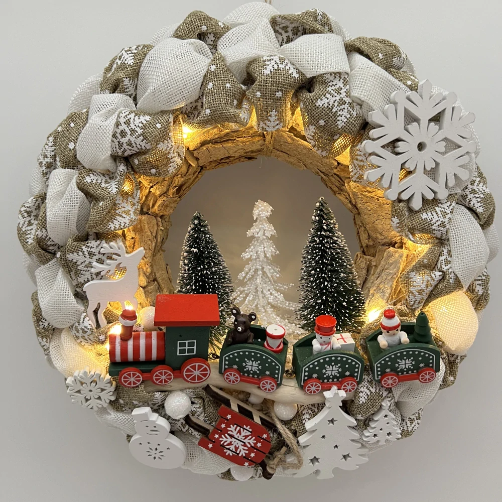 🎄 Vánoční svítící věnec s vláčkem 🎄