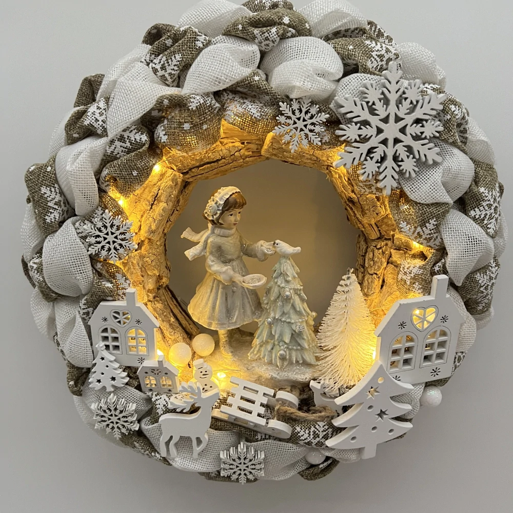 🎄 Vánoční svítící věnec – zimní holčička