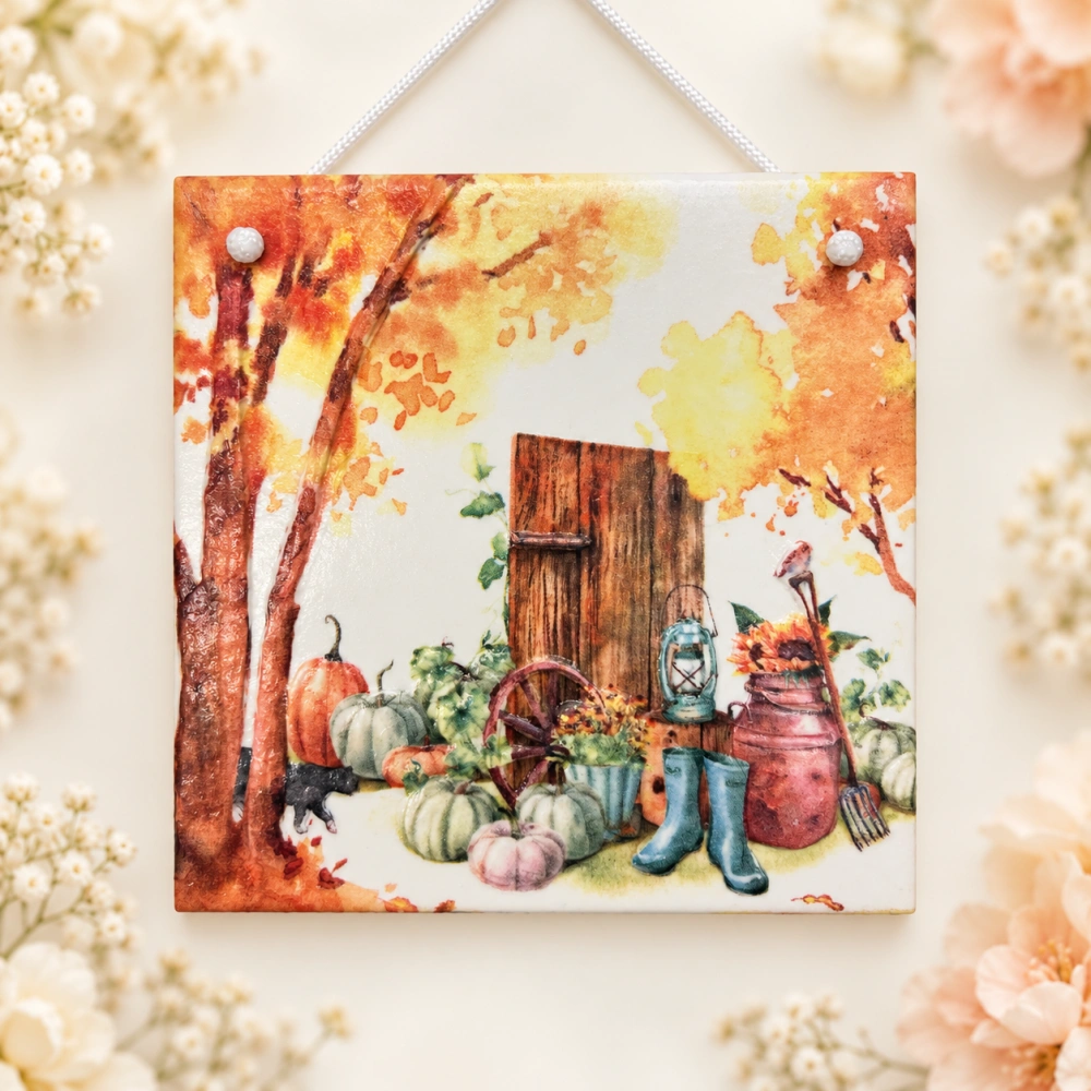 🍂🎃 Keramická dlaždice – Podzimní zahrada 🍁✨