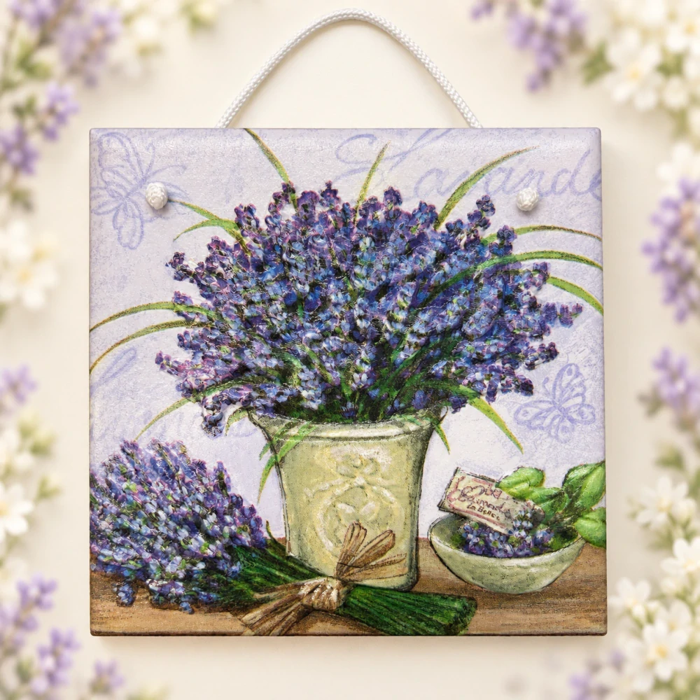 💜🌿 Keramická dlaždice – Levandule ve džbánku