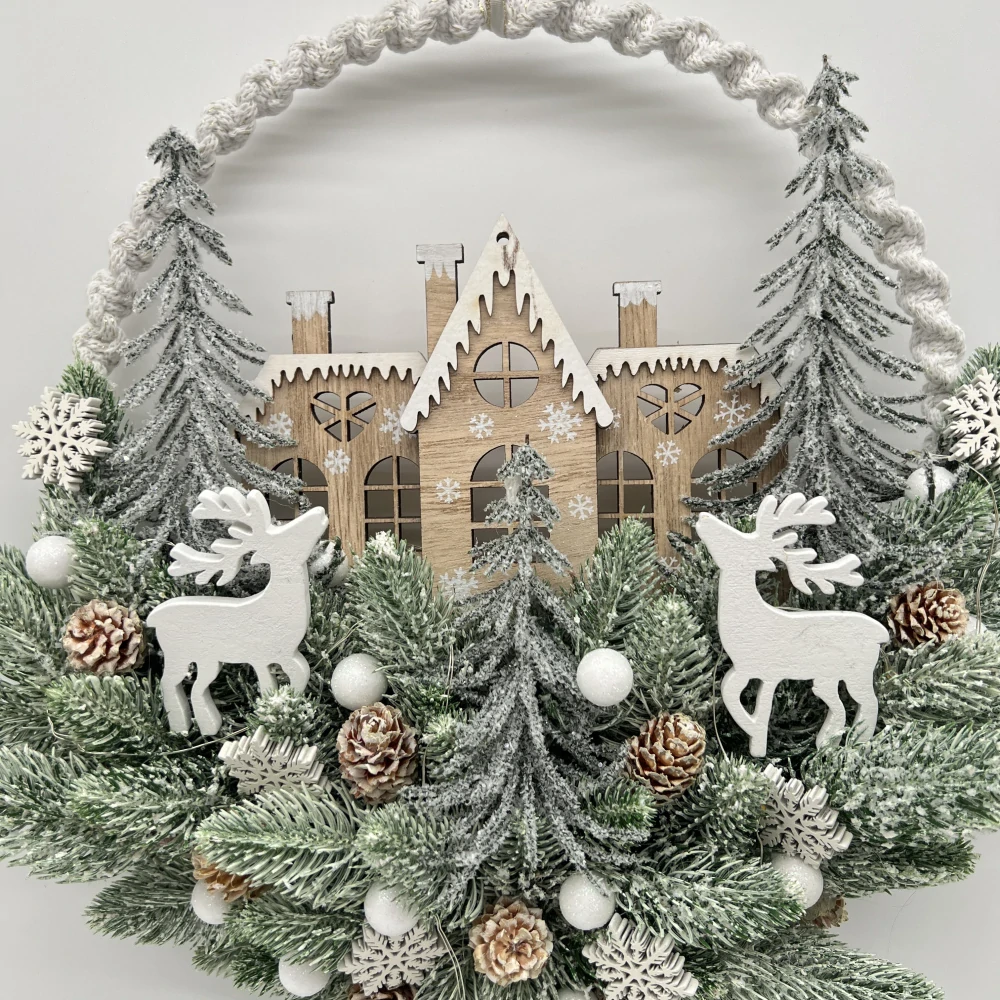 🏡🦌 Závěsná zimní dekorace s jeleny a LED osvětlením