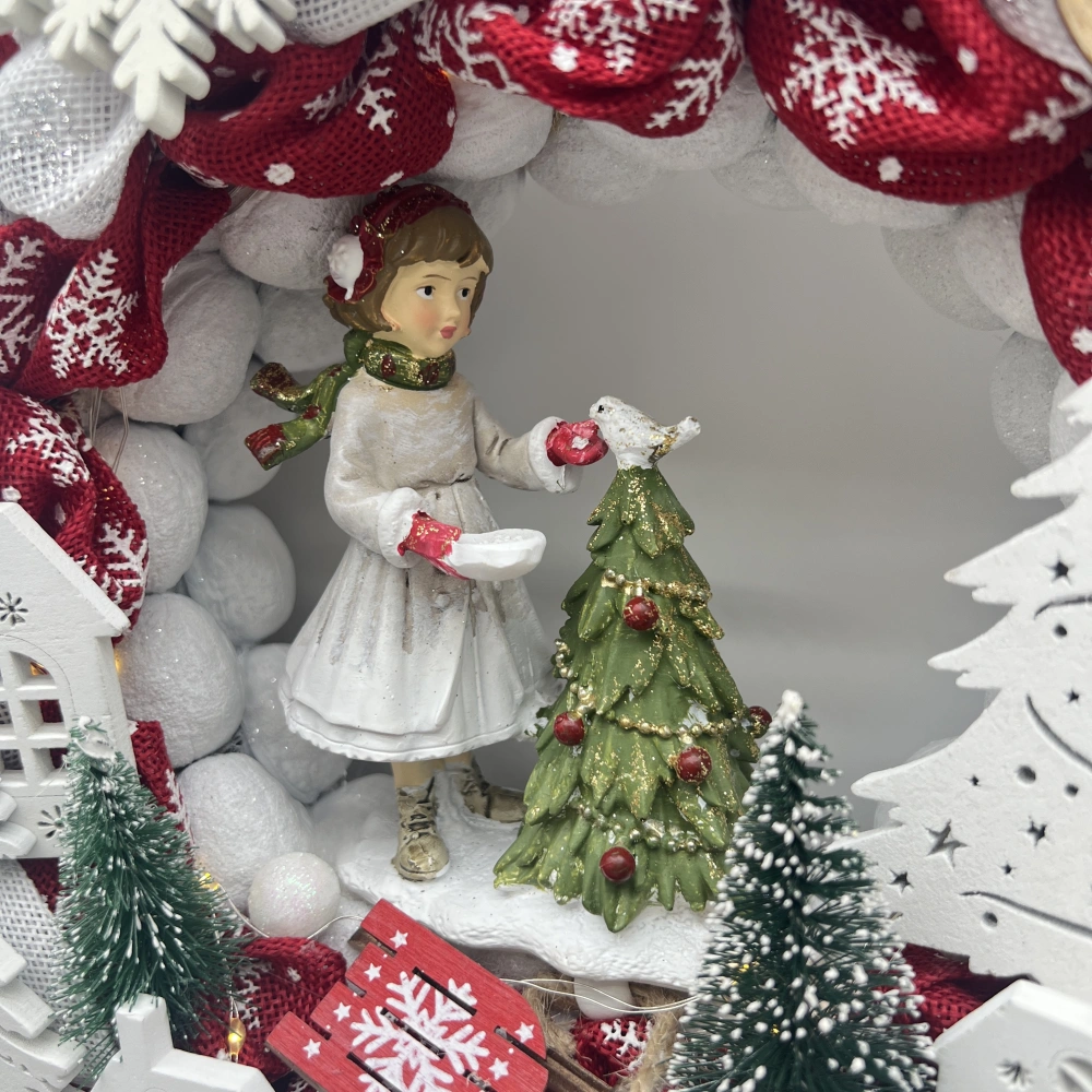 🎄❤️ Vánoční svítící věnec – zimní holčička