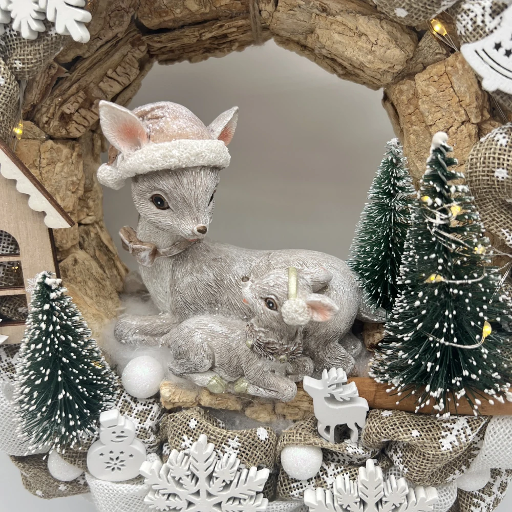 🦌❄️ Vánoční svítící věnec – srnka s kolouškem
