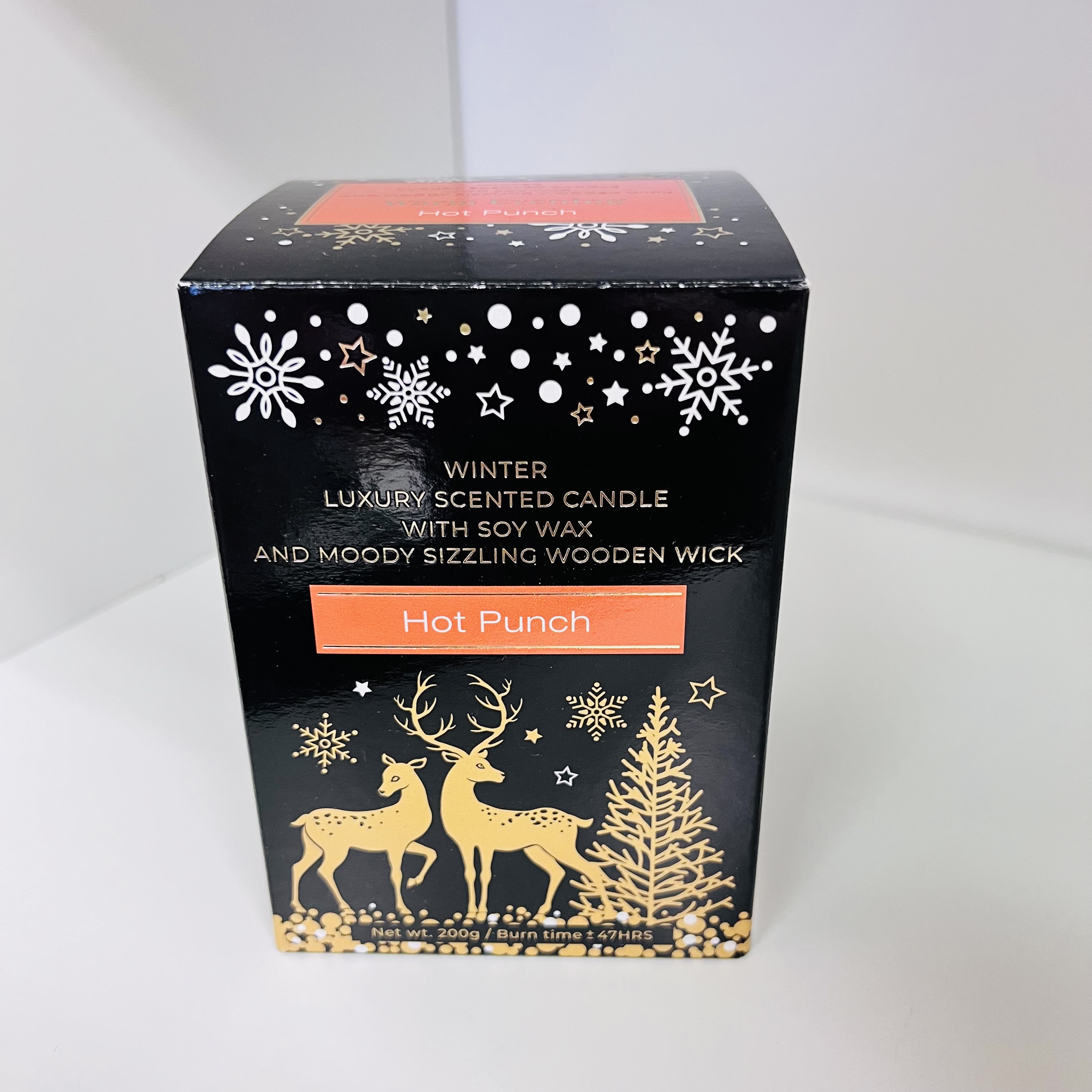 ZIMNÍ DEKORACE SVÍČKA S DŘEVĚNÝM KNOTEM VE SKLE V DÁRKOVÉM BALENÍ