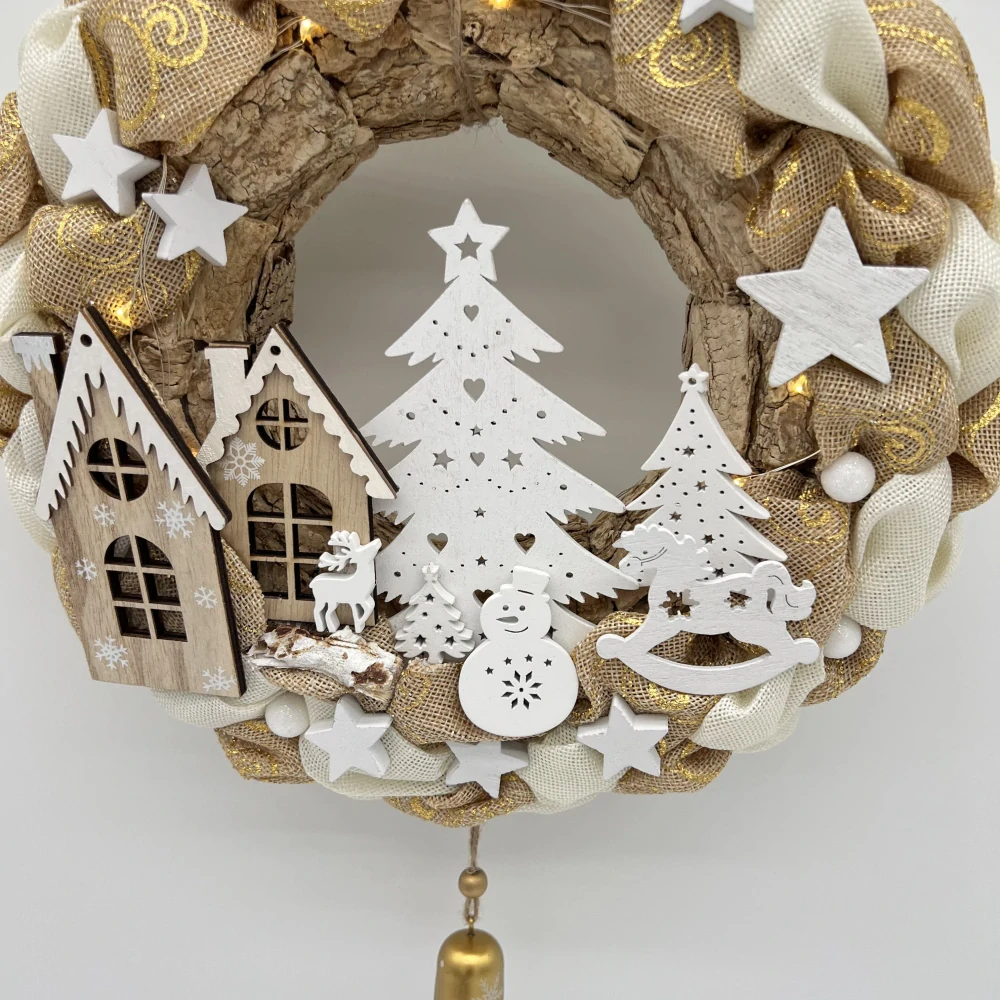 ZIMNÍ DEKORACE VĚNEC NA DVEŘE S OSVĚTLENÍM 