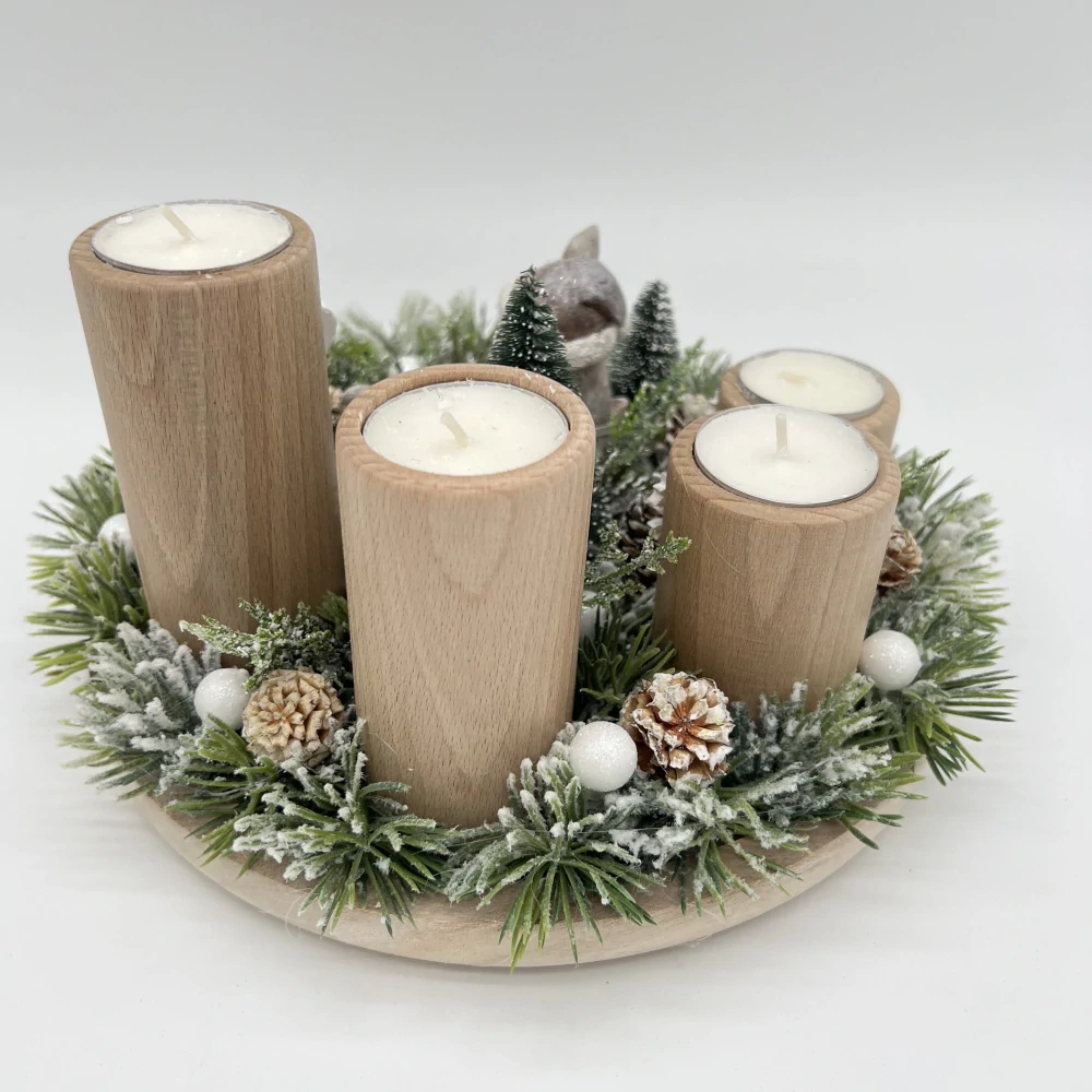 ZIMNÍ DEKORACE ADVENTNÍ SVÍCEN NA ČAJOVÉ SVÍČKY
