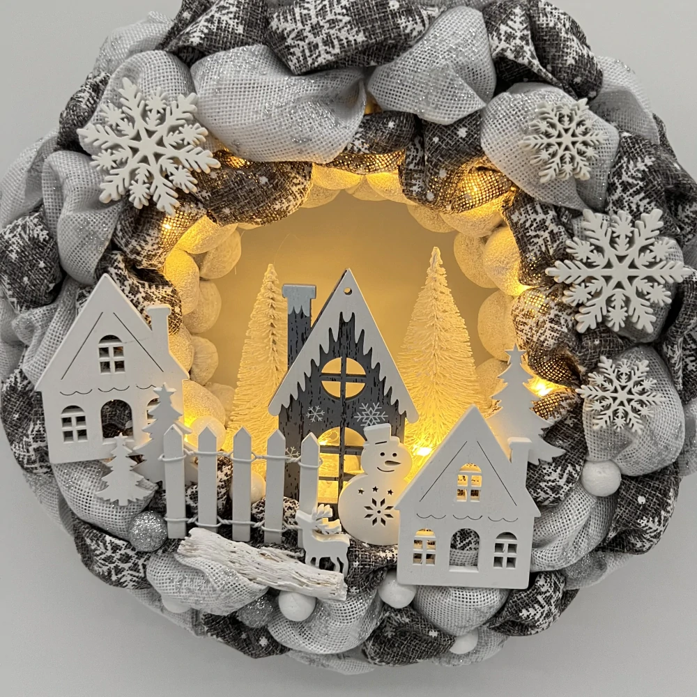 ❄️ Zimní věnec s domečky a LED osvětlením