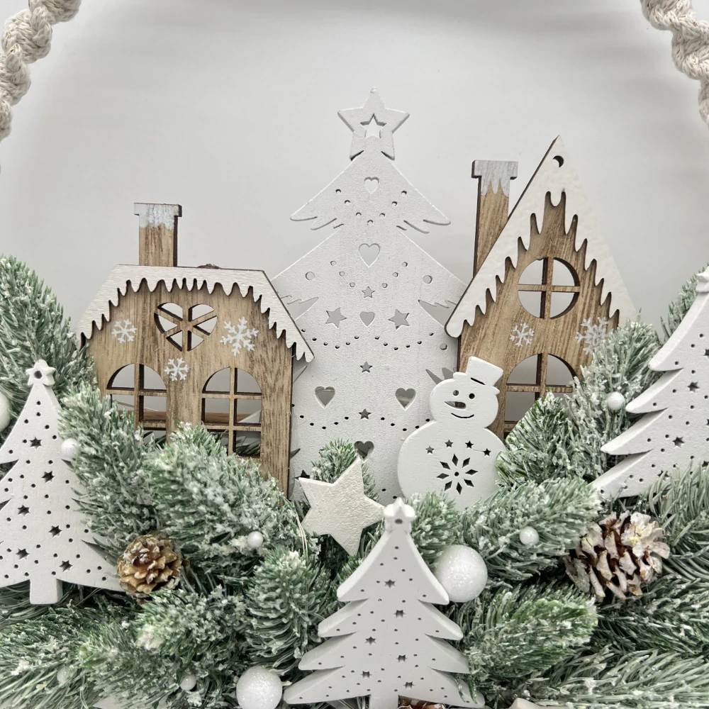 🎄 Zimní LED věneček „Vánoční vesnička pod stromkem“