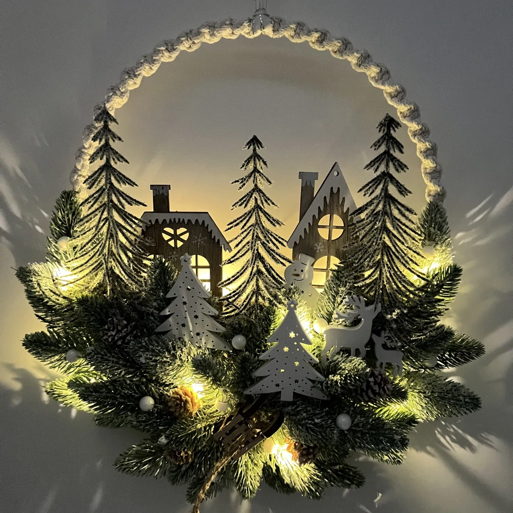 🎄 Zimní LED věneček „Tichý les na Štědrý večer“