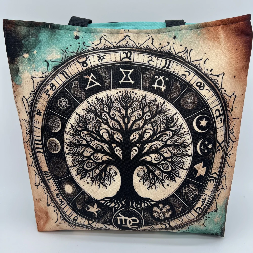 👜 Designová taška „Strom života – Zvěrokruh“ (tyrkys)