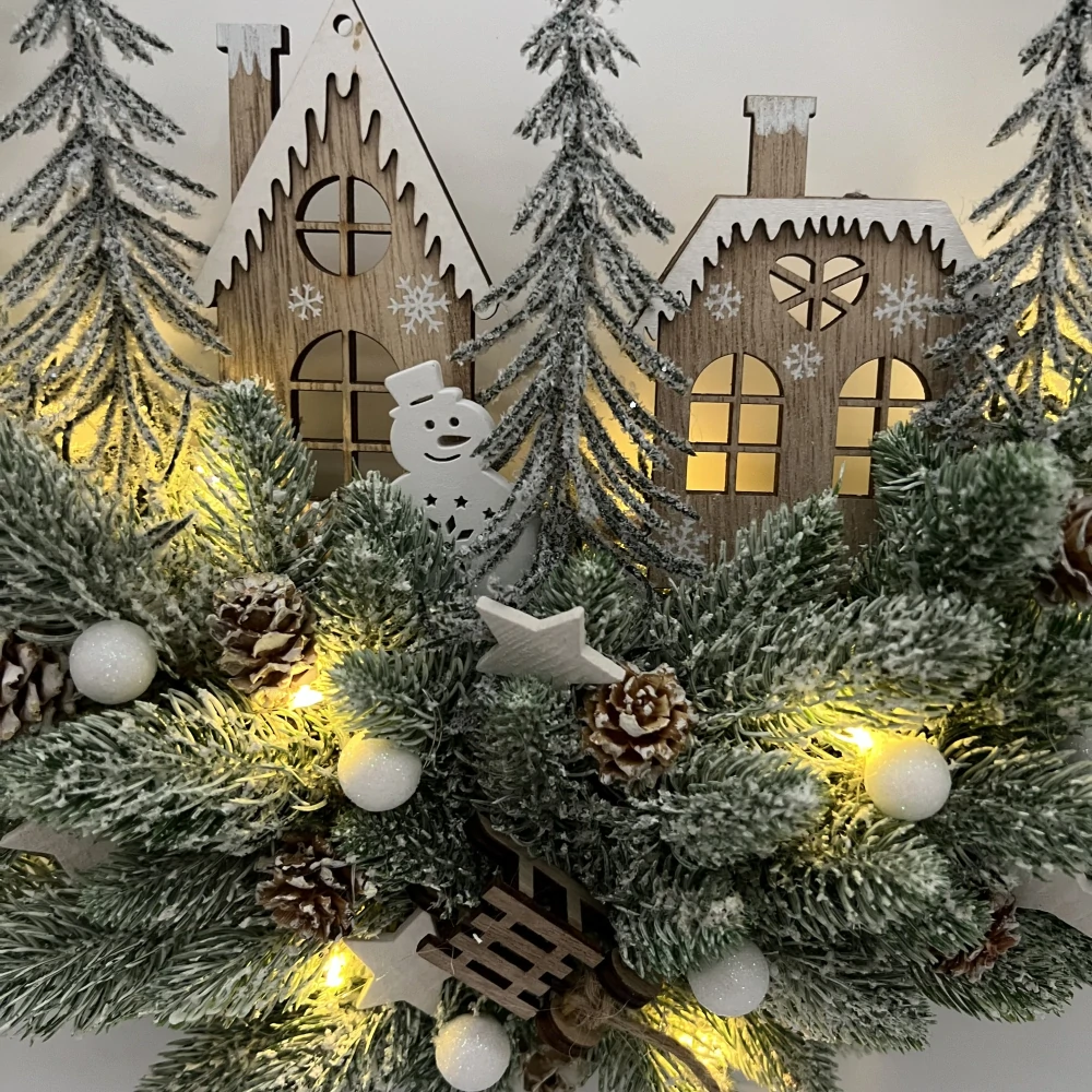 ✨ Závěsná vánoční dekorace – zimní vesnička s LED osvětlením ✨