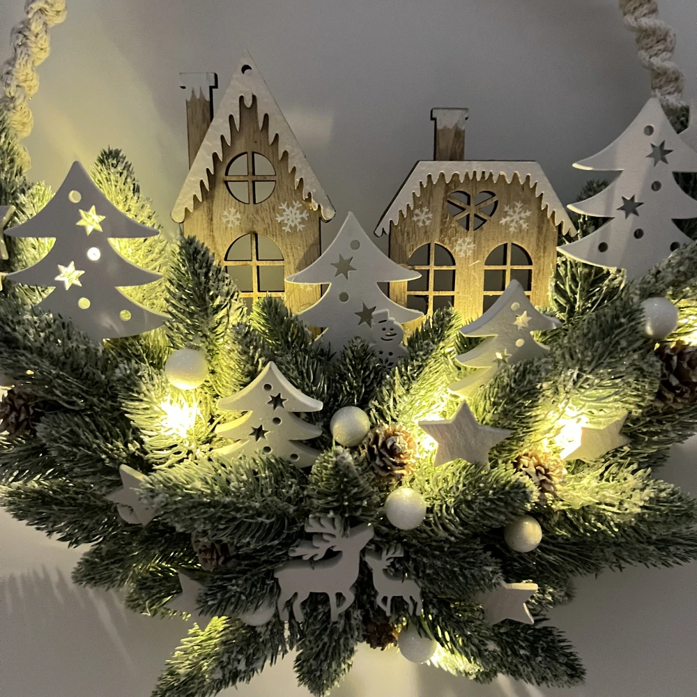 ✨ Závěsná vánoční dekorace – zimní vesnička s LED osvětlením ✨
