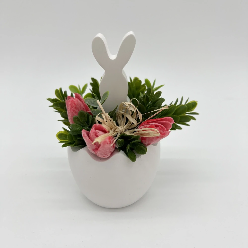 🐰🌸 Jarní dekorace se zajíčkem – červené kvítky 🌸🐰