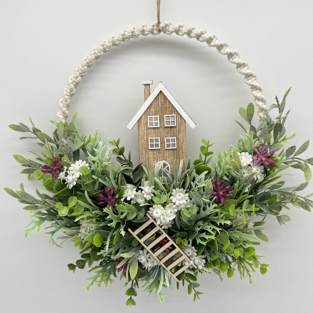 🌿🏡 Dekorační závěsný věnec s domečkem 🏡🌿