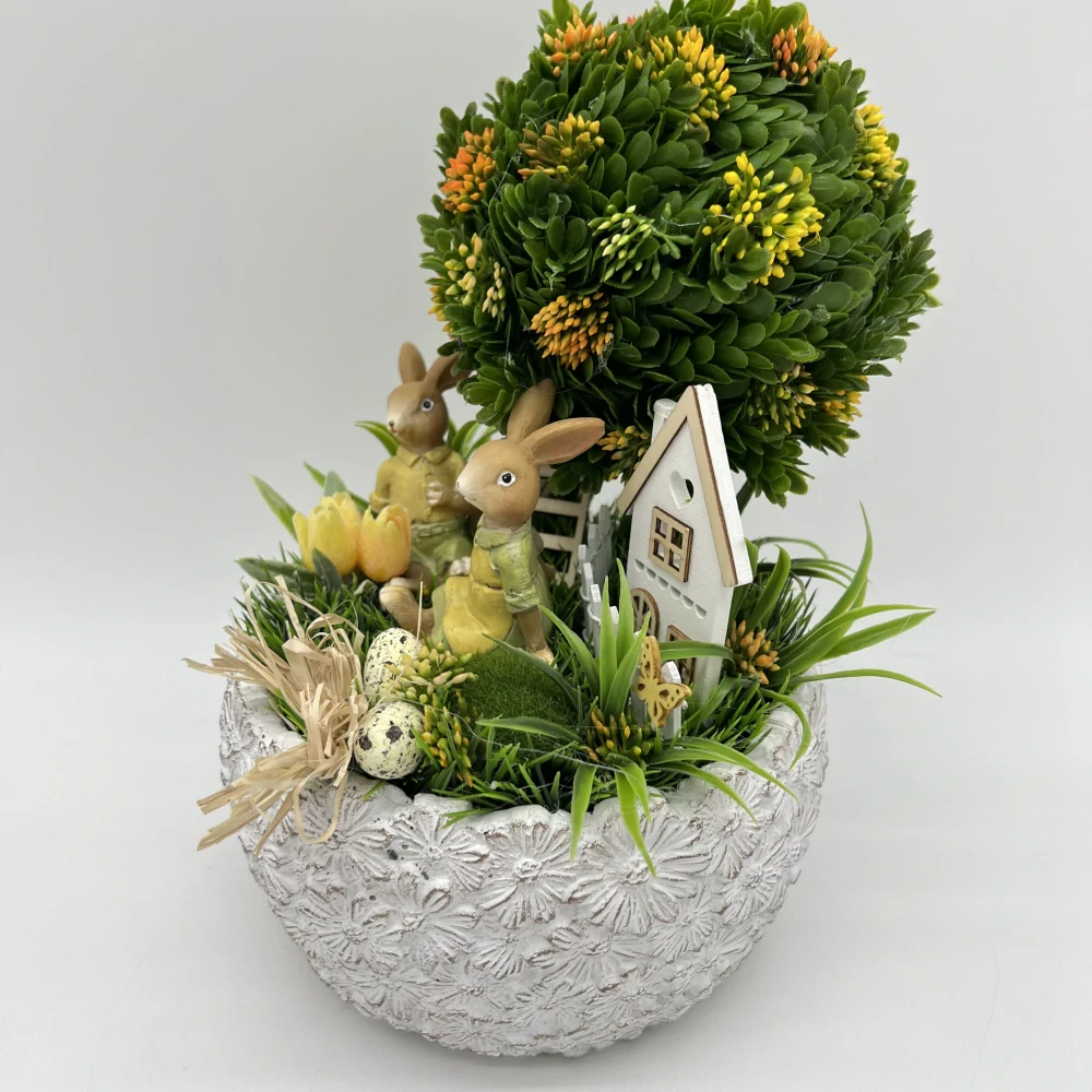 🐰🌿 Dekorační aranžmá se zajíčky a stromkem 🌿🐰