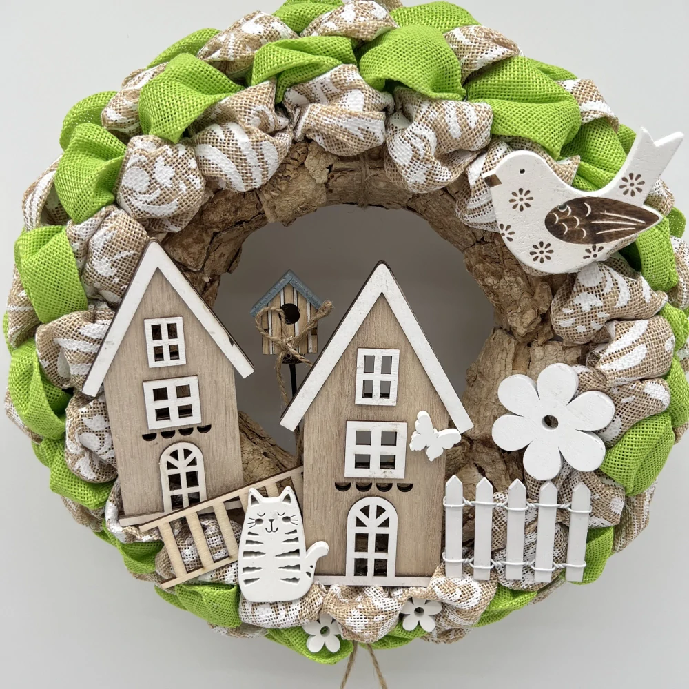 🌿🏡 Dekorační věnec s domečky – Vítejte 🏡🌿