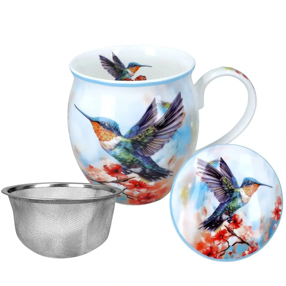 📝 Hrnek buclák 450 ml se sítkem a víčkem – Kolibřík 🐦🌺