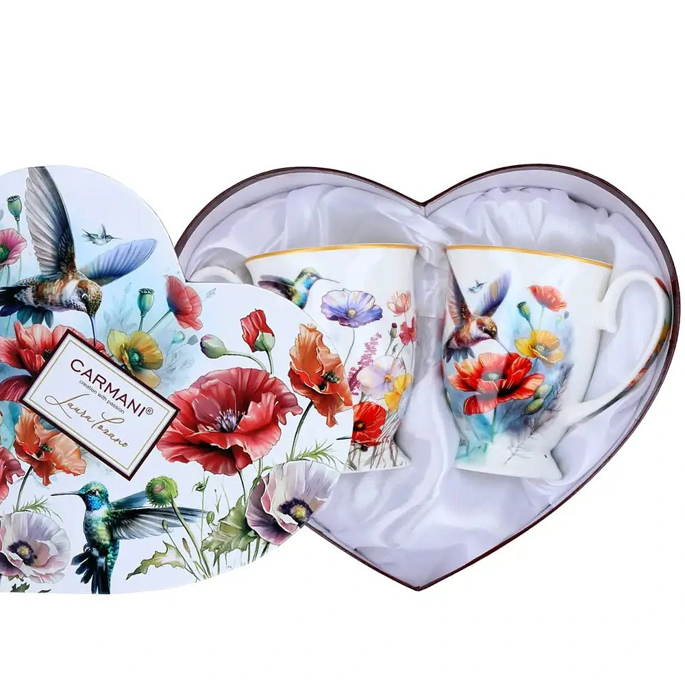 📝 Hrnek 300 ml – Laura Lozano „Kolibříci“ – sada 2 ks v srdci 🐦🌸