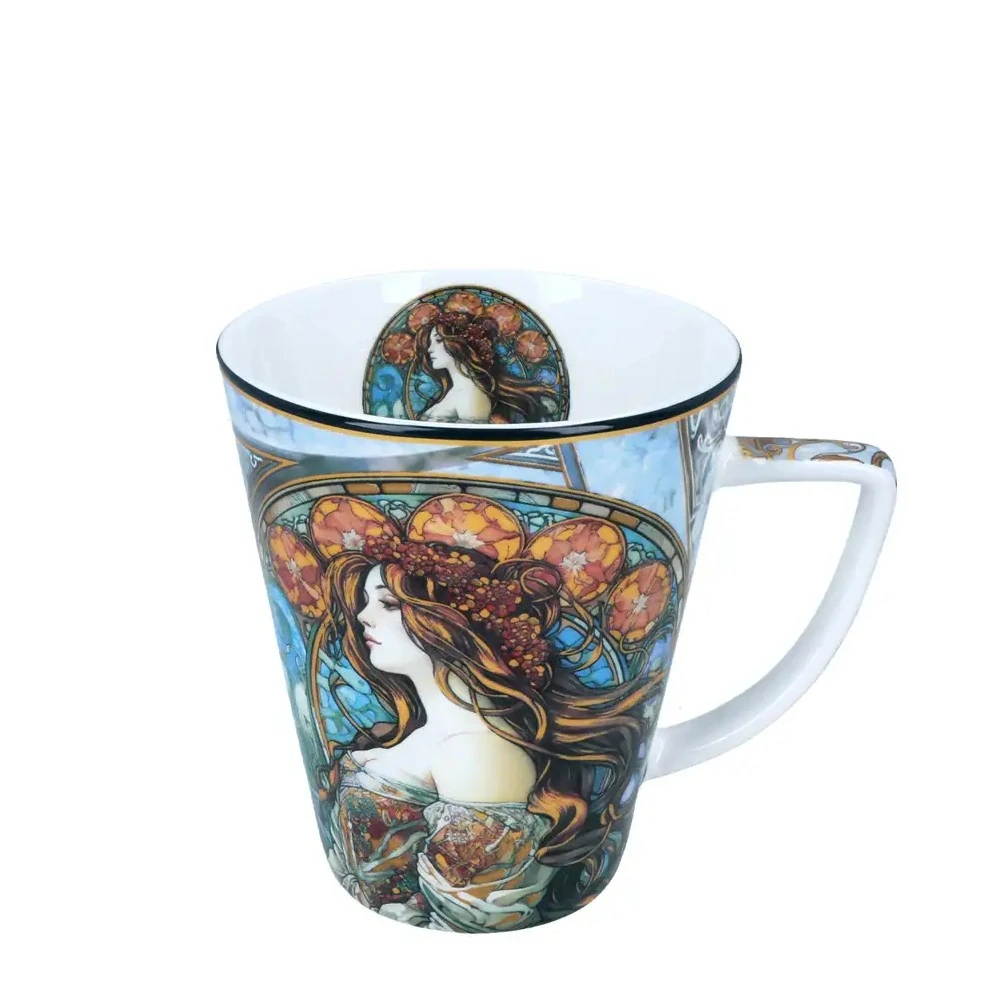 ☕🎨 Souprava hrnku a šálku s podšálkem – inspirace dílem Alfonse Muchy 🎨☕