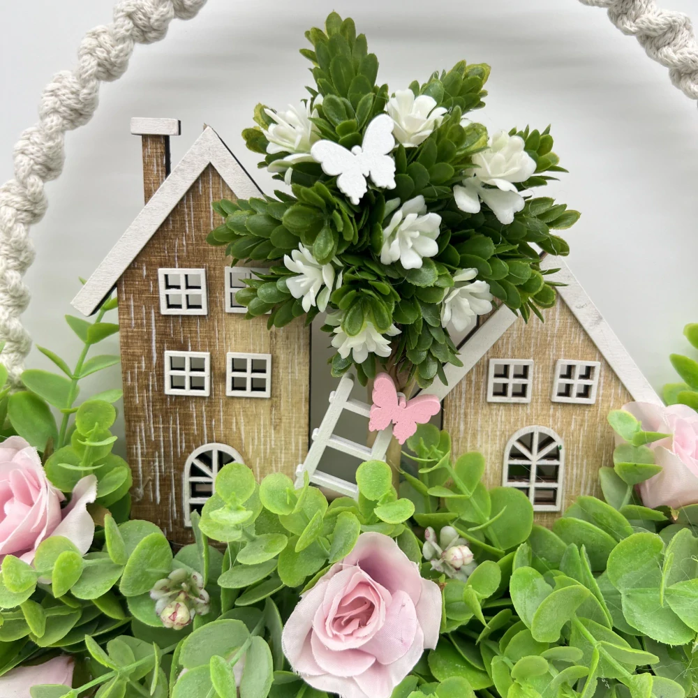 🏡🌸 Jemná závěsná dekorace s domečky a růžemi 🌸🏡