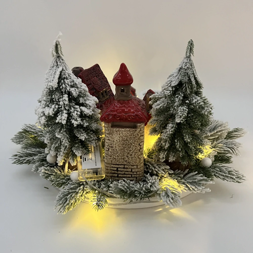 🎄✨ Adventní svícen s keramickými domečky a osvětlením ✨🎄