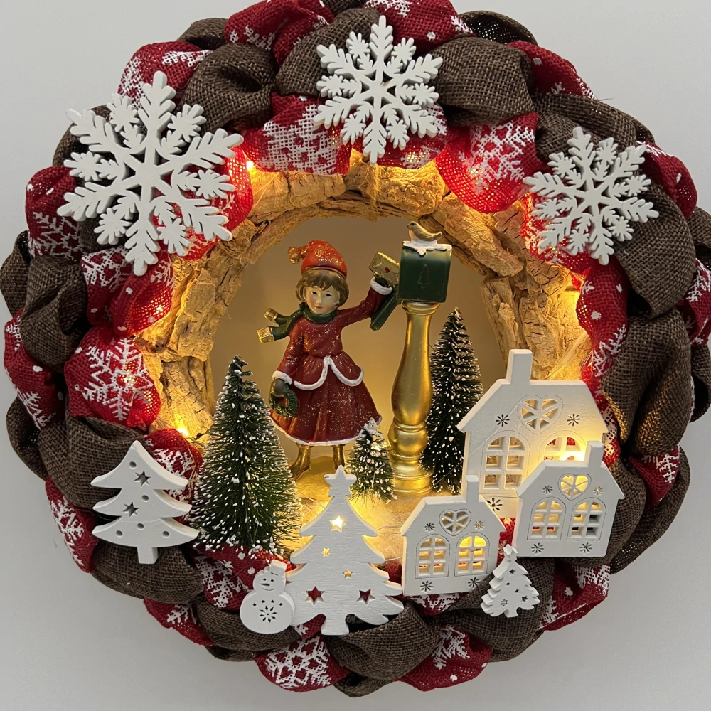🎄 Vánoční svítící věnec – zimní městečko