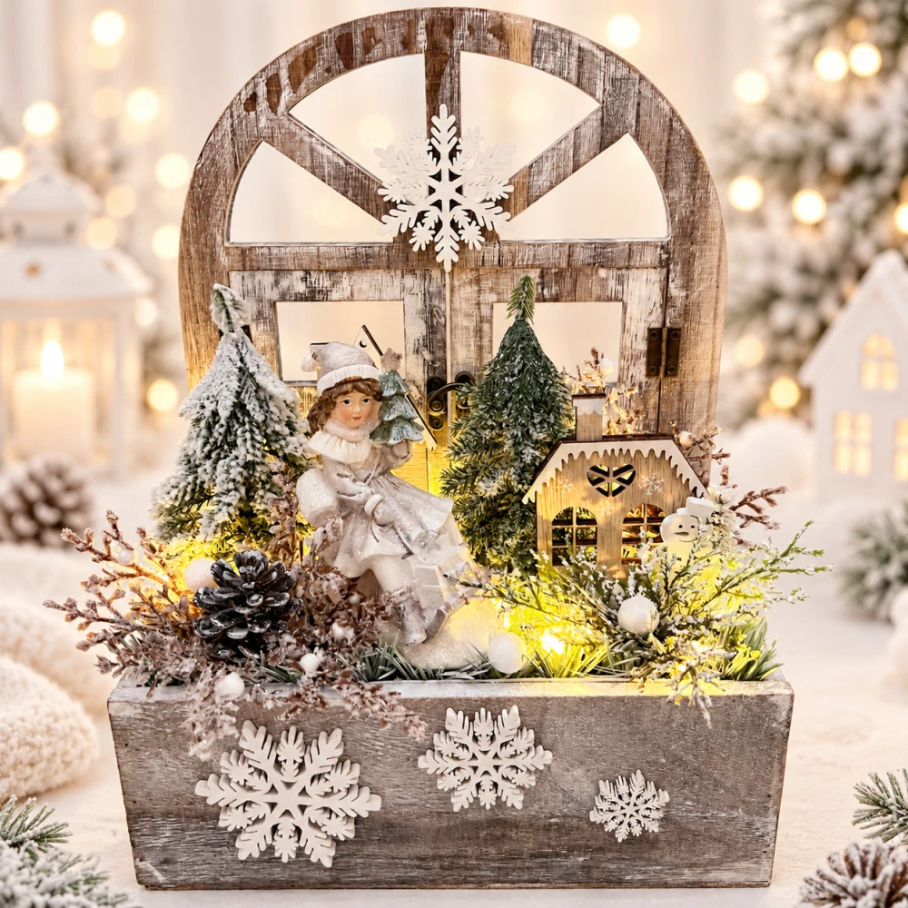 🎄 Vánoční svítící dekorace – zimní okno