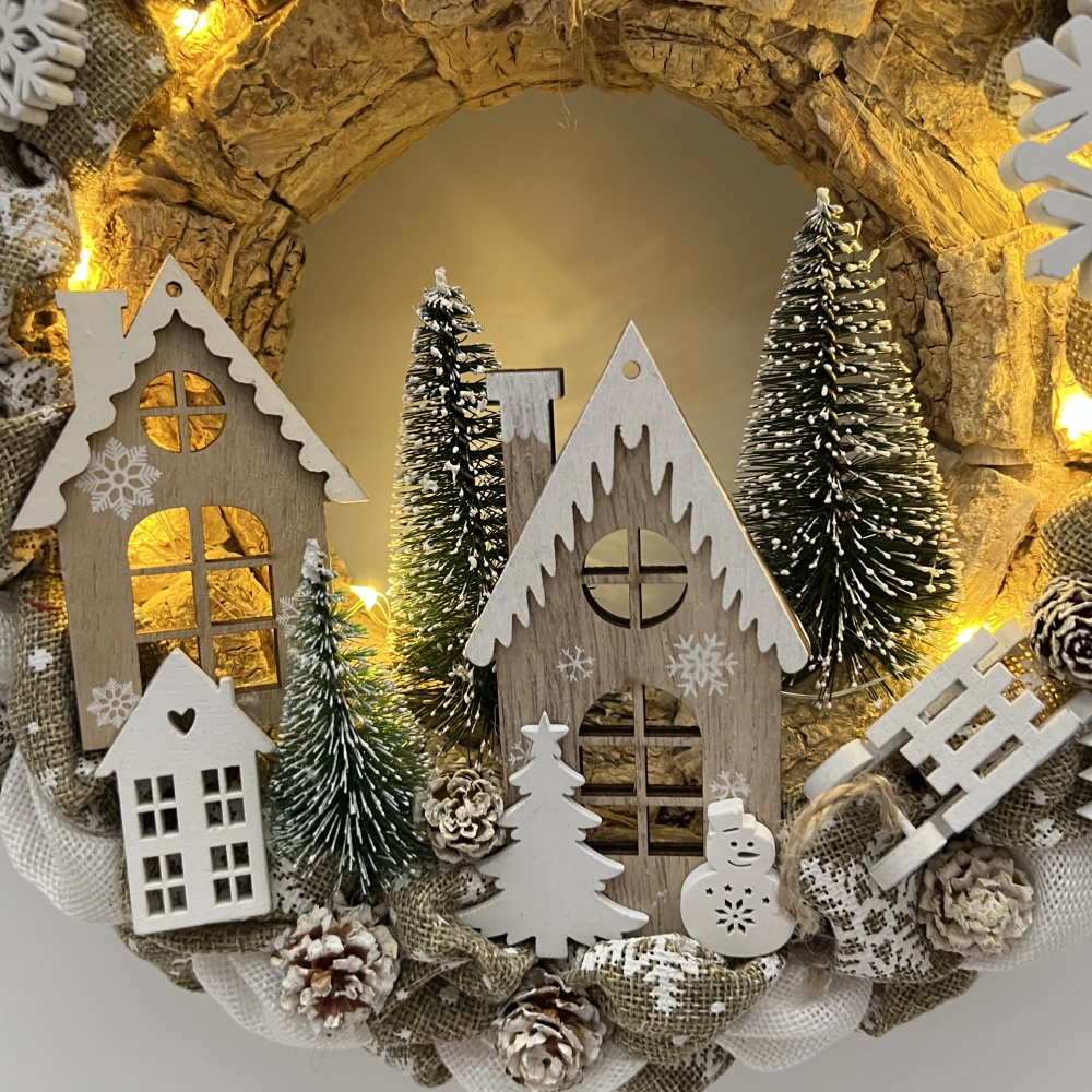 🏡❄️ Zimní věnec s domečky a LED osvětlením