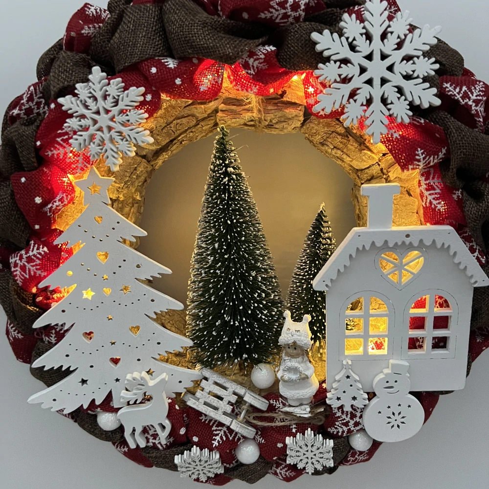 🎄❤️ Vánoční věnec s domečkem a LED osvětlením