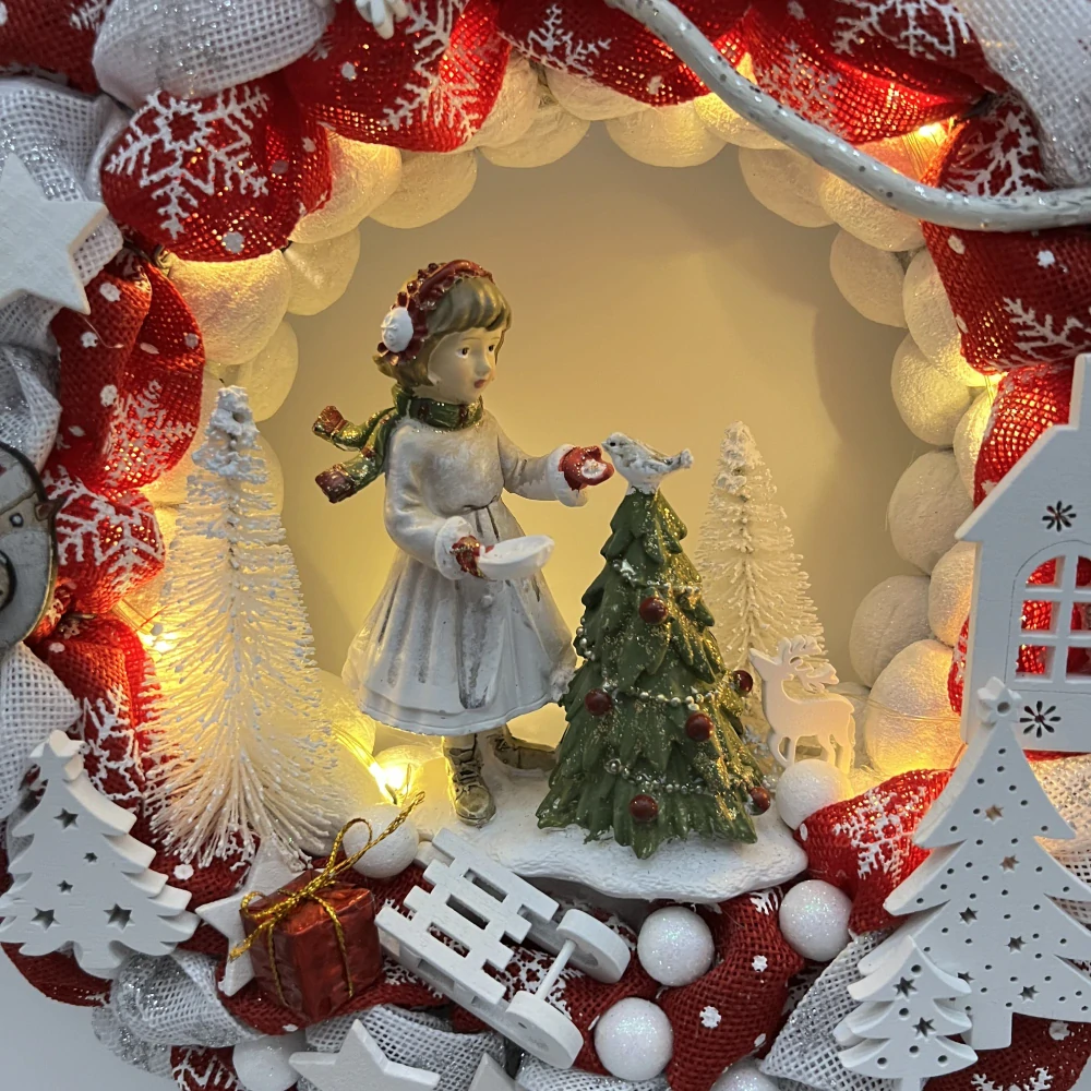 🎄❤️ Vánoční věnec s holčičkou a LED osvětlením