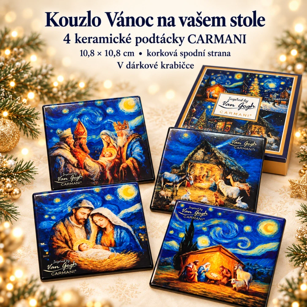 🎄✨ Sada 4 keramických podtácků CARMANI – Vánoční betlém