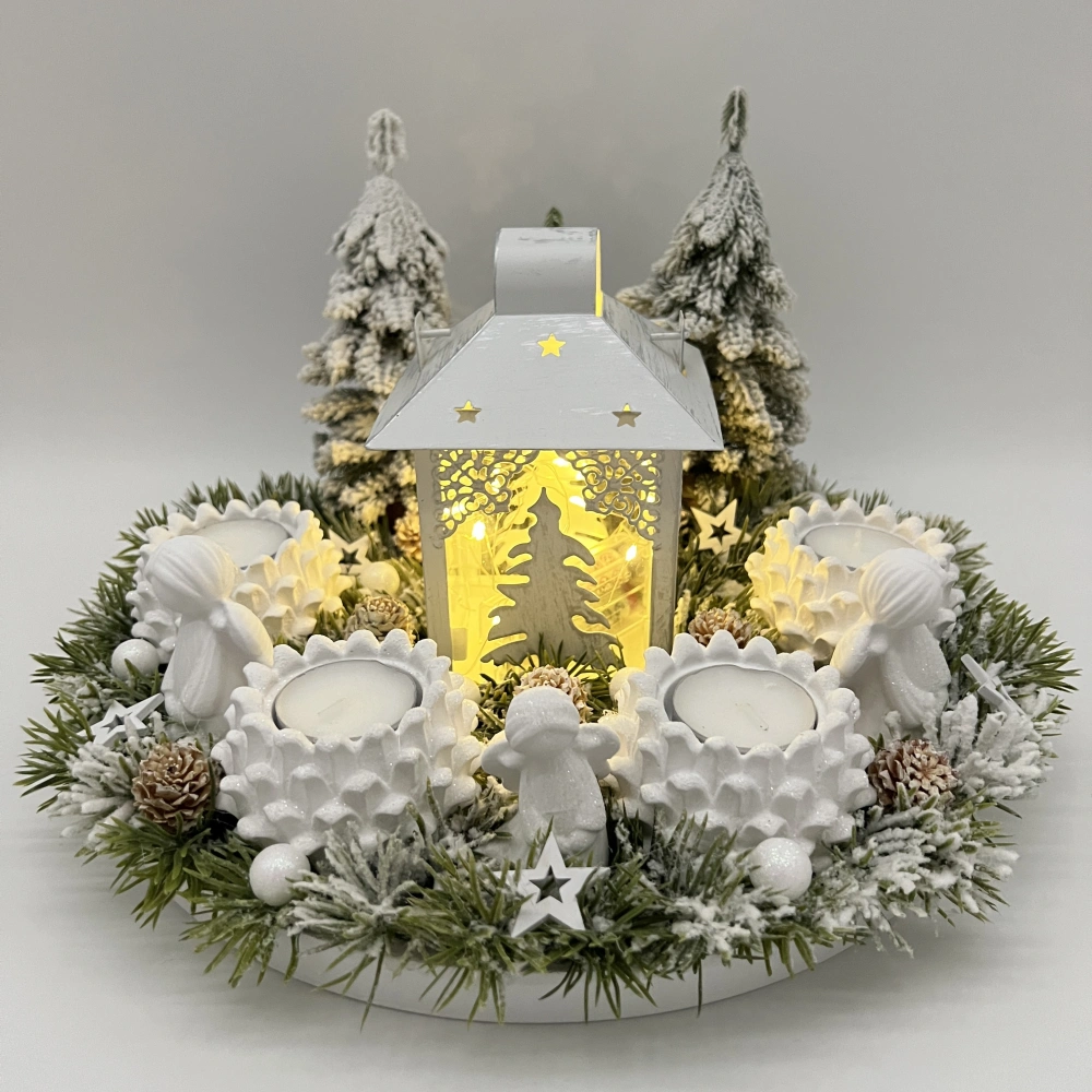 🤍🕯️ Adventní věnec s lucernou a andílky