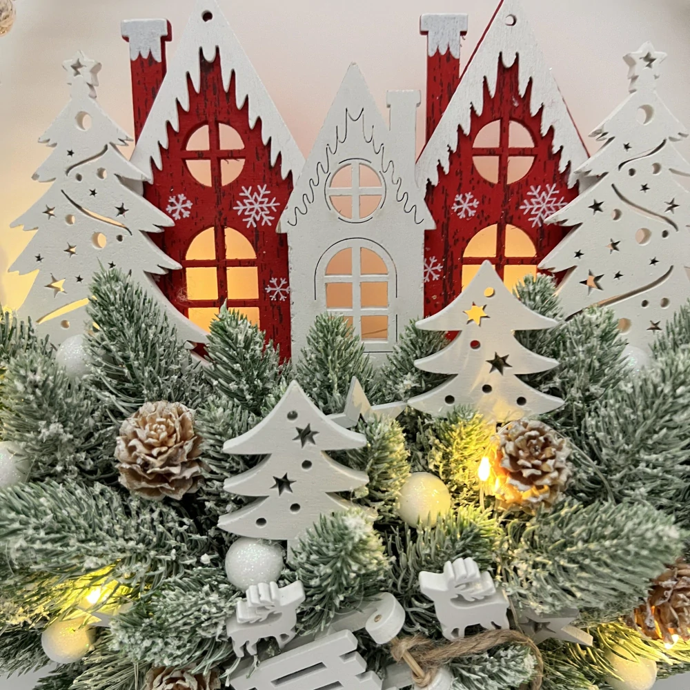 🏡❄️ Závěsná zimní dekorace s červenými domečky a LED osvětlením